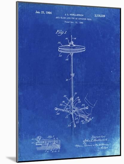 PP106-Faded Blueprint Hi Hat Cymbal Stand and Pedal Patent Poster-Cole Borders-Mounted Giclee Print