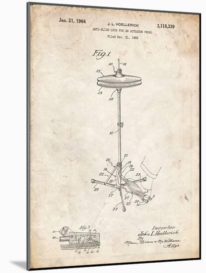 PP106-Vintage Parchment Hi Hat Cymbal Stand and Pedal Patent Poster-Cole Borders-Mounted Giclee Print