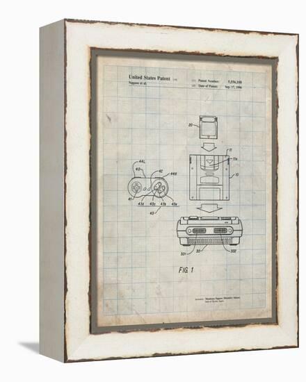 PP1072-Antique Grid Parchment Super Nintendo Console Remote and Cartridge Patent Poster-Cole Borders-Framed Premier Image Canvas