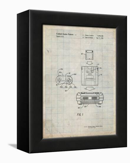 PP1072-Antique Grid Parchment Super Nintendo Console Remote and Cartridge Patent Poster-Cole Borders-Framed Premier Image Canvas