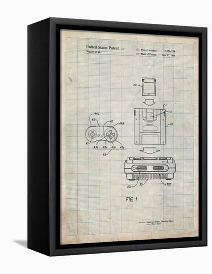 PP1072-Antique Grid Parchment Super Nintendo Console Remote and Cartridge Patent Poster-Cole Borders-Framed Premier Image Canvas