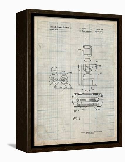 PP1072-Antique Grid Parchment Super Nintendo Console Remote and Cartridge Patent Poster-Cole Borders-Framed Premier Image Canvas