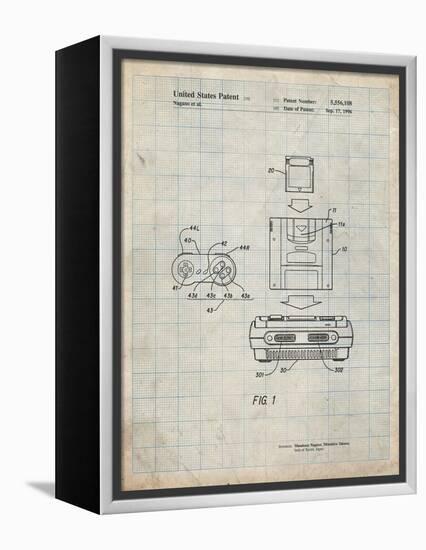 PP1072-Antique Grid Parchment Super Nintendo Console Remote and Cartridge Patent Poster-Cole Borders-Framed Premier Image Canvas