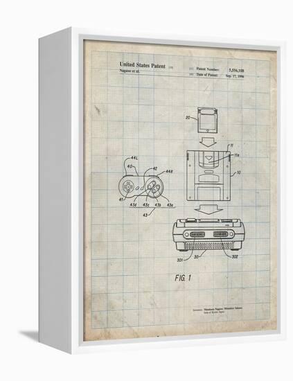 PP1072-Antique Grid Parchment Super Nintendo Console Remote and Cartridge Patent Poster-Cole Borders-Framed Premier Image Canvas