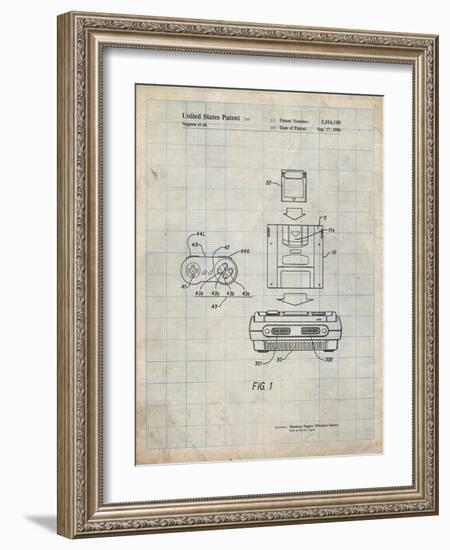 PP1072-Antique Grid Parchment Super Nintendo Console Remote and Cartridge Patent Poster-Cole Borders-Framed Giclee Print