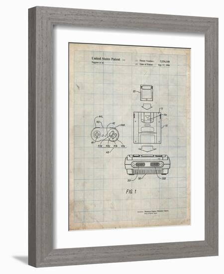 PP1072-Antique Grid Parchment Super Nintendo Console Remote and Cartridge Patent Poster-Cole Borders-Framed Giclee Print