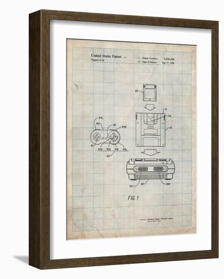 PP1072-Antique Grid Parchment Super Nintendo Console Remote and Cartridge Patent Poster-Cole Borders-Framed Giclee Print