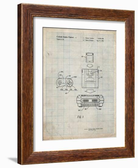 PP1072-Antique Grid Parchment Super Nintendo Console Remote and Cartridge Patent Poster-Cole Borders-Framed Giclee Print