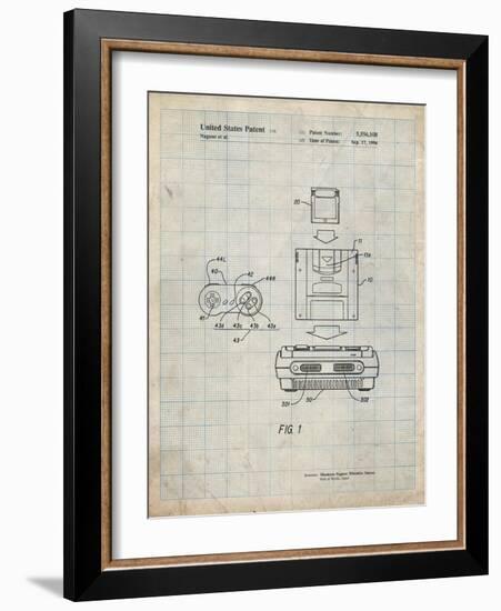 PP1072-Antique Grid Parchment Super Nintendo Console Remote and Cartridge Patent Poster-Cole Borders-Framed Giclee Print