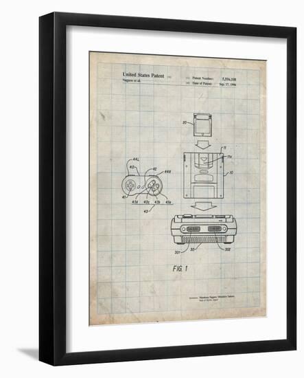 PP1072-Antique Grid Parchment Super Nintendo Console Remote and Cartridge Patent Poster-Cole Borders-Framed Giclee Print