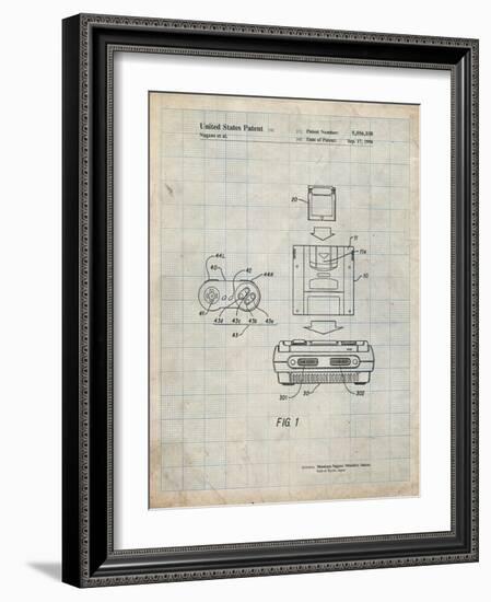 PP1072-Antique Grid Parchment Super Nintendo Console Remote and Cartridge Patent Poster-Cole Borders-Framed Giclee Print