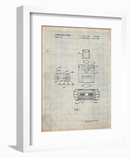 PP1072-Antique Grid Parchment Super Nintendo Console Remote and Cartridge Patent Poster-Cole Borders-Framed Premium Giclee Print