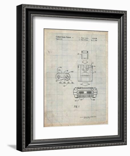 PP1072-Antique Grid Parchment Super Nintendo Console Remote and Cartridge Patent Poster-Cole Borders-Framed Premium Giclee Print