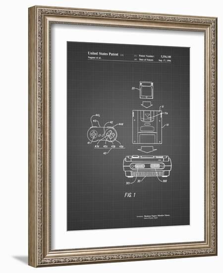 PP1072-Black Grid Super Nintendo Console Remote and Cartridge Patent Poster-Cole Borders-Framed Giclee Print