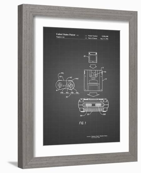 PP1072-Black Grid Super Nintendo Console Remote and Cartridge Patent Poster-Cole Borders-Framed Giclee Print