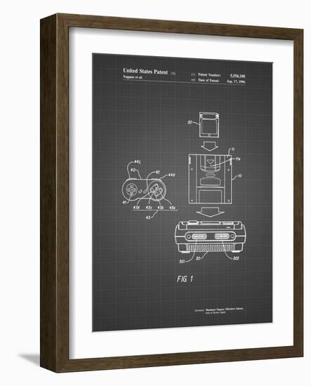 PP1072-Black Grid Super Nintendo Console Remote and Cartridge Patent Poster-Cole Borders-Framed Giclee Print