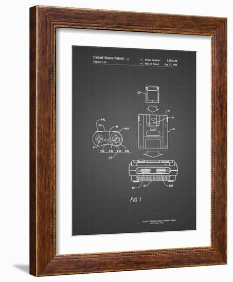 PP1072-Black Grid Super Nintendo Console Remote and Cartridge Patent Poster-Cole Borders-Framed Giclee Print