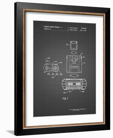 PP1072-Black Grid Super Nintendo Console Remote and Cartridge Patent Poster-Cole Borders-Framed Giclee Print