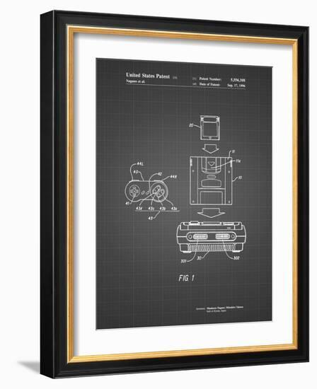 PP1072-Black Grid Super Nintendo Console Remote and Cartridge Patent Poster-Cole Borders-Framed Giclee Print