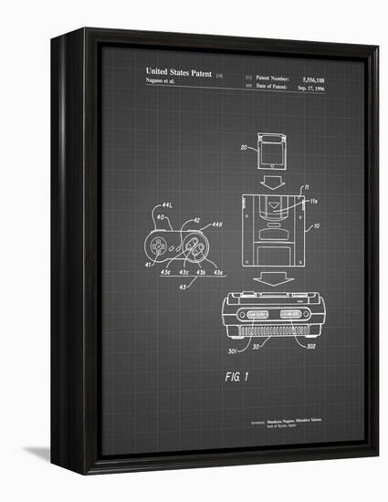 PP1072-Black Grid Super Nintendo Console Remote and Cartridge Patent Poster-Cole Borders-Framed Premier Image Canvas