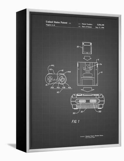 PP1072-Black Grid Super Nintendo Console Remote and Cartridge Patent Poster-Cole Borders-Framed Premier Image Canvas