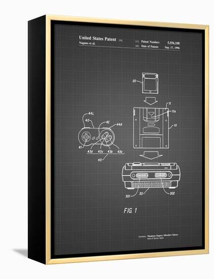 PP1072-Black Grid Super Nintendo Console Remote and Cartridge Patent Poster-Cole Borders-Framed Premier Image Canvas