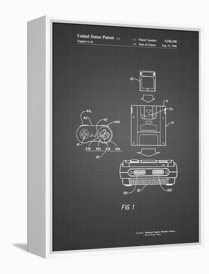 PP1072-Black Grid Super Nintendo Console Remote and Cartridge Patent Poster-Cole Borders-Framed Premier Image Canvas