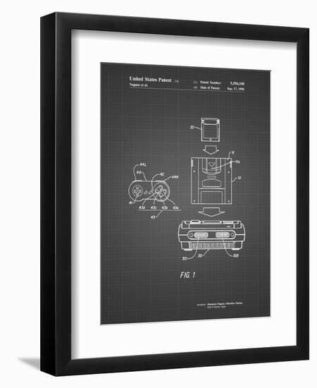 PP1072-Black Grid Super Nintendo Console Remote and Cartridge Patent Poster-Cole Borders-Framed Premium Giclee Print