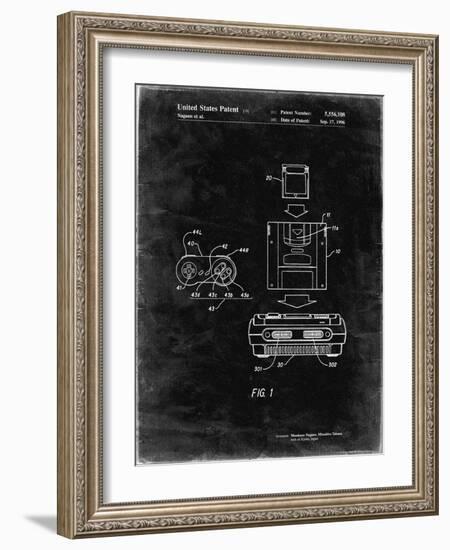 PP1072-Black Grunge Super Nintendo Console Remote and Cartridge Patent Poster-Cole Borders-Framed Giclee Print