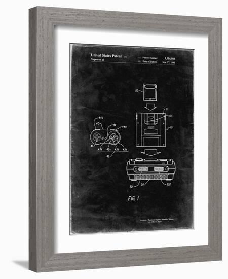 PP1072-Black Grunge Super Nintendo Console Remote and Cartridge Patent Poster-Cole Borders-Framed Giclee Print