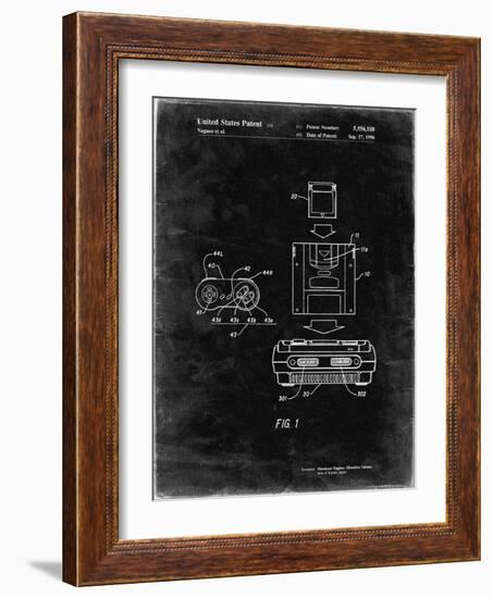 PP1072-Black Grunge Super Nintendo Console Remote and Cartridge Patent Poster-Cole Borders-Framed Giclee Print