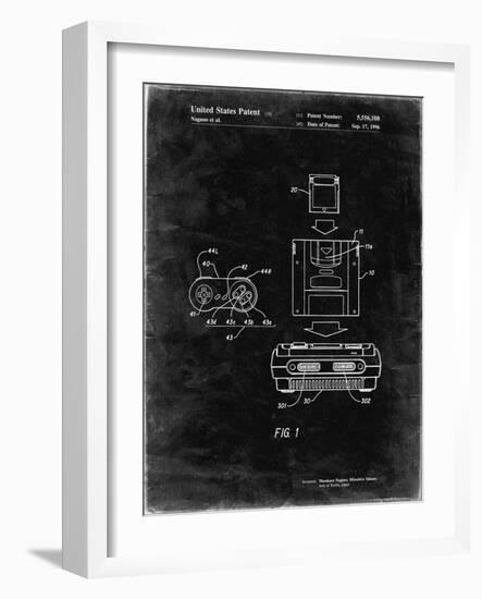 PP1072-Black Grunge Super Nintendo Console Remote and Cartridge Patent Poster-Cole Borders-Framed Giclee Print