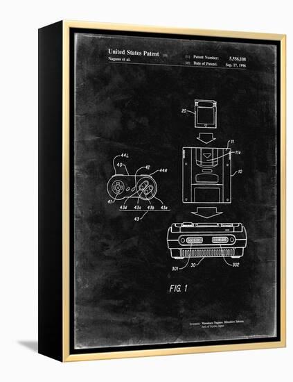 PP1072-Black Grunge Super Nintendo Console Remote and Cartridge Patent Poster-Cole Borders-Framed Premier Image Canvas