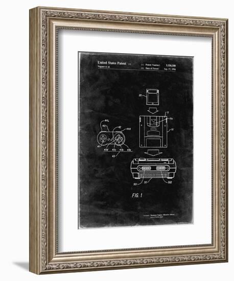 PP1072-Black Grunge Super Nintendo Console Remote and Cartridge Patent Poster-Cole Borders-Framed Giclee Print