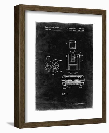PP1072-Black Grunge Super Nintendo Console Remote and Cartridge Patent Poster-Cole Borders-Framed Giclee Print