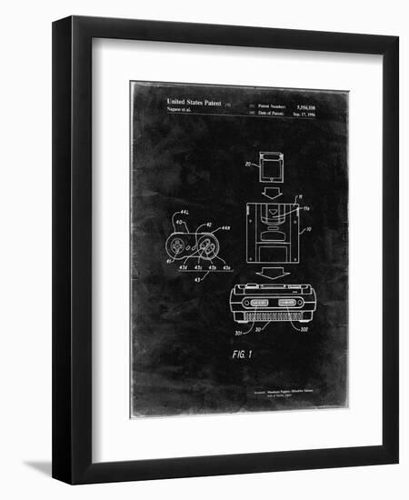 PP1072-Black Grunge Super Nintendo Console Remote and Cartridge Patent Poster-Cole Borders-Framed Giclee Print