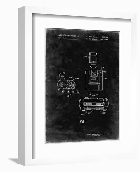 PP1072-Black Grunge Super Nintendo Console Remote and Cartridge Patent Poster-Cole Borders-Framed Giclee Print