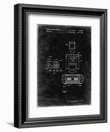 PP1072-Black Grunge Super Nintendo Console Remote and Cartridge Patent Poster-Cole Borders-Framed Giclee Print