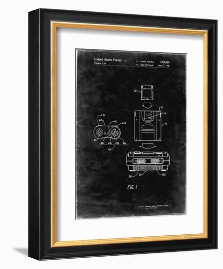 PP1072-Black Grunge Super Nintendo Console Remote and Cartridge Patent Poster-Cole Borders-Framed Giclee Print