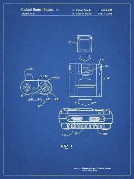 PP1072-Blueprint Super Nintendo Console Remote and Cartridge Patent Poster'  Giclee Print - Cole Borders | Art.com