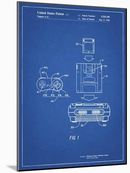 PP1072-Blueprint Super Nintendo Console Remote and Cartridge Patent Poster-Cole Borders-Mounted Giclee Print