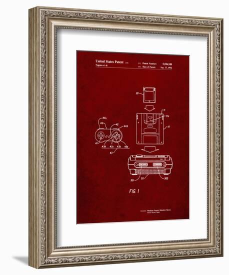 PP1072-Burgundy Super Nintendo Console Remote and Cartridge Patent Poster-Cole Borders-Framed Premium Giclee Print