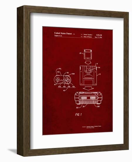 PP1072-Burgundy Super Nintendo Console Remote and Cartridge Patent Poster-Cole Borders-Framed Premium Giclee Print