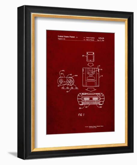 PP1072-Burgundy Super Nintendo Console Remote and Cartridge Patent Poster-Cole Borders-Framed Premium Giclee Print