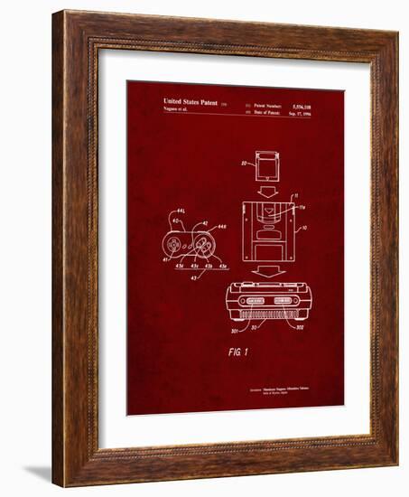 PP1072-Burgundy Super Nintendo Console Remote and Cartridge Patent Poster-Cole Borders-Framed Giclee Print