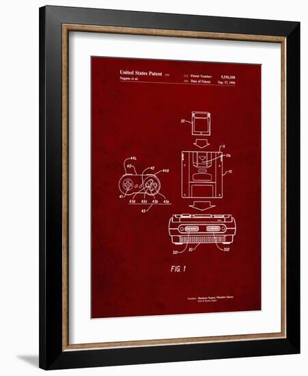 PP1072-Burgundy Super Nintendo Console Remote and Cartridge Patent Poster-Cole Borders-Framed Giclee Print