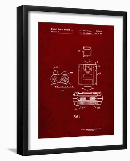 PP1072-Burgundy Super Nintendo Console Remote and Cartridge Patent Poster-Cole Borders-Framed Giclee Print