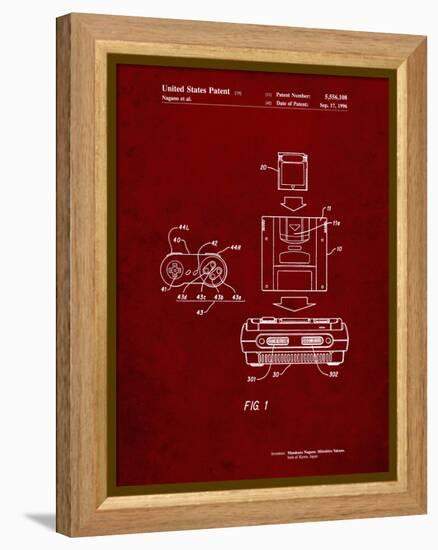 PP1072-Burgundy Super Nintendo Console Remote and Cartridge Patent Poster-Cole Borders-Framed Premier Image Canvas