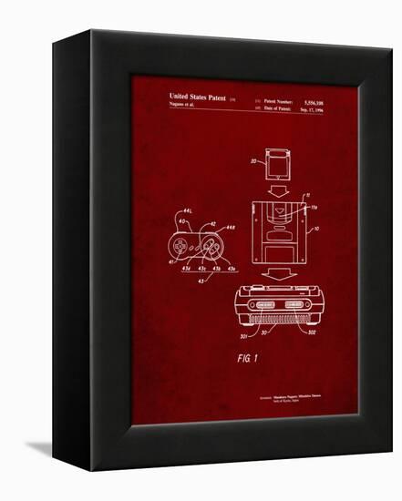 PP1072-Burgundy Super Nintendo Console Remote and Cartridge Patent Poster-Cole Borders-Framed Premier Image Canvas