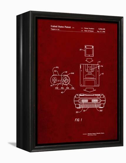 PP1072-Burgundy Super Nintendo Console Remote and Cartridge Patent Poster-Cole Borders-Framed Premier Image Canvas